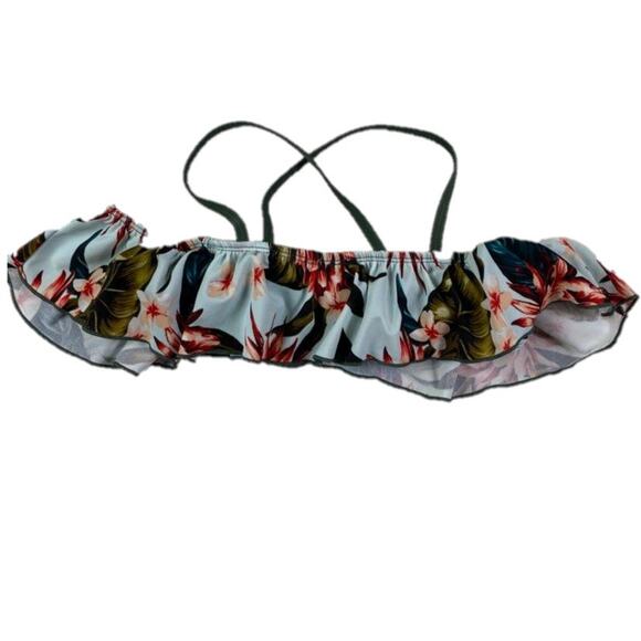 GB Girls Hawaiian Flounce Bandeau Floral Bikini Top Blue Multicolor GIRLS 10 - Picture 3 of 11